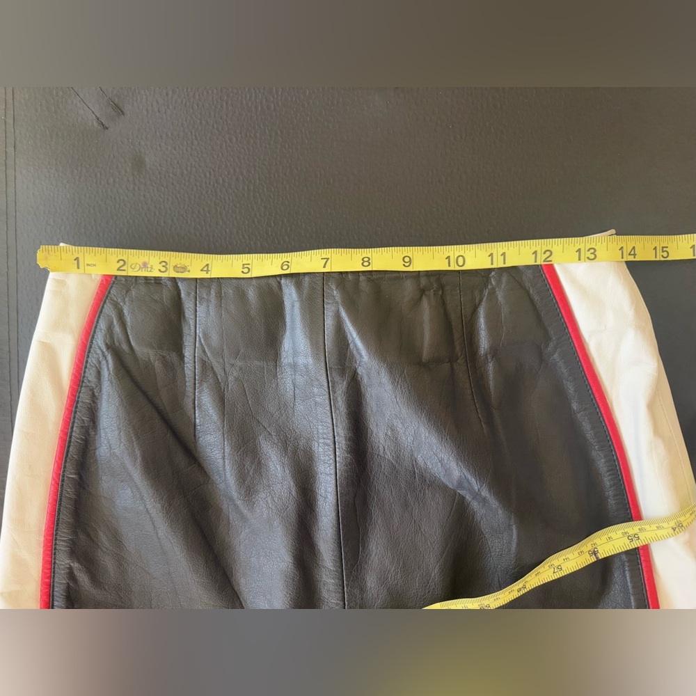 Vintage‎ CHIA Black Leather Pencil Skirt Biker Racing Stripe Y2K Size 10 - Picture 11 of 11